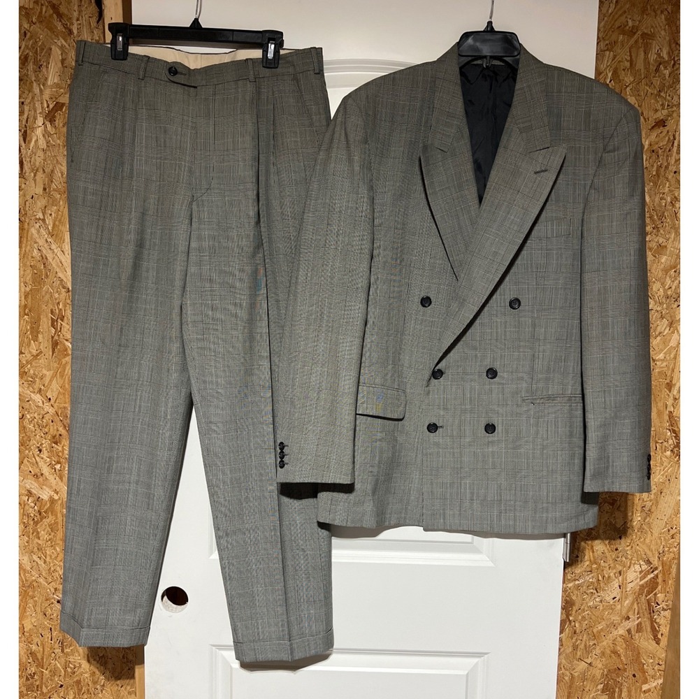 Burton Menswear Grey Glen Plaid Double Breasted Suit 40L Jacket 36R Pants Wool